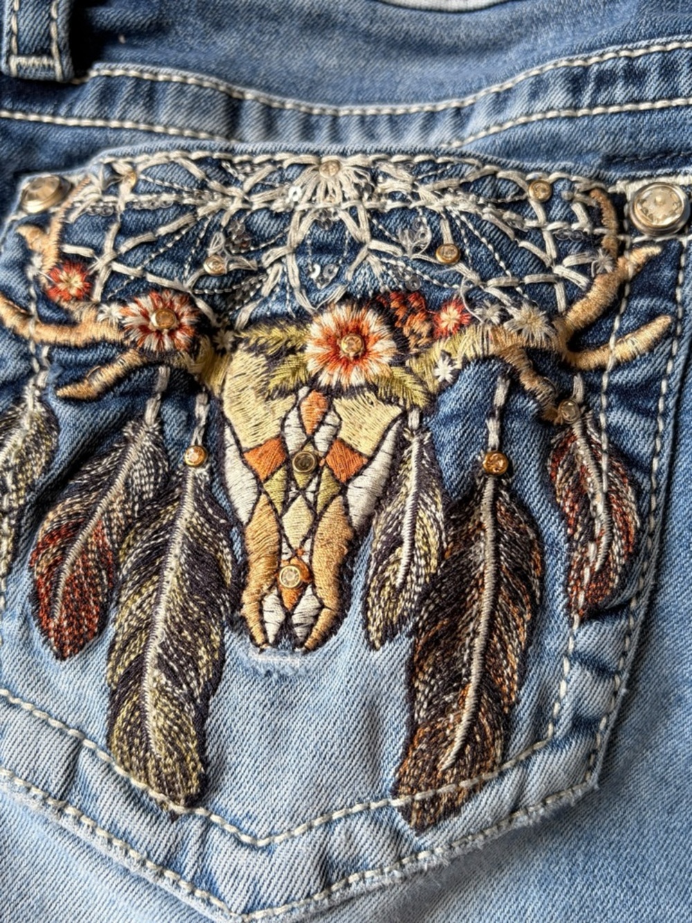 Miss Me Hailey Skinny Jeans Low Rise Embroidery Pocket Rodeo Core Western 31 - Picture 11 of 16